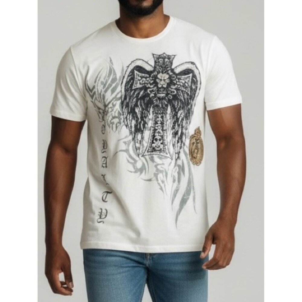 Men’s Key Closet Lionhead with wings & cross white t-shirt | couture NWT size S.